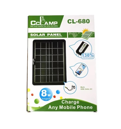 Portable Solar Panel, Power 8W, Voltage 6V, IP65, Cable with 5 in 1 Plugs, Black 