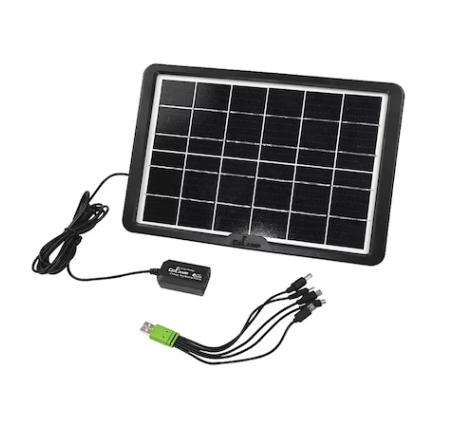 Panou Solar Portabil, Putere 8W, Tensiune 6V, IP65, Cablu cu Mufe 5 in 1, Negru