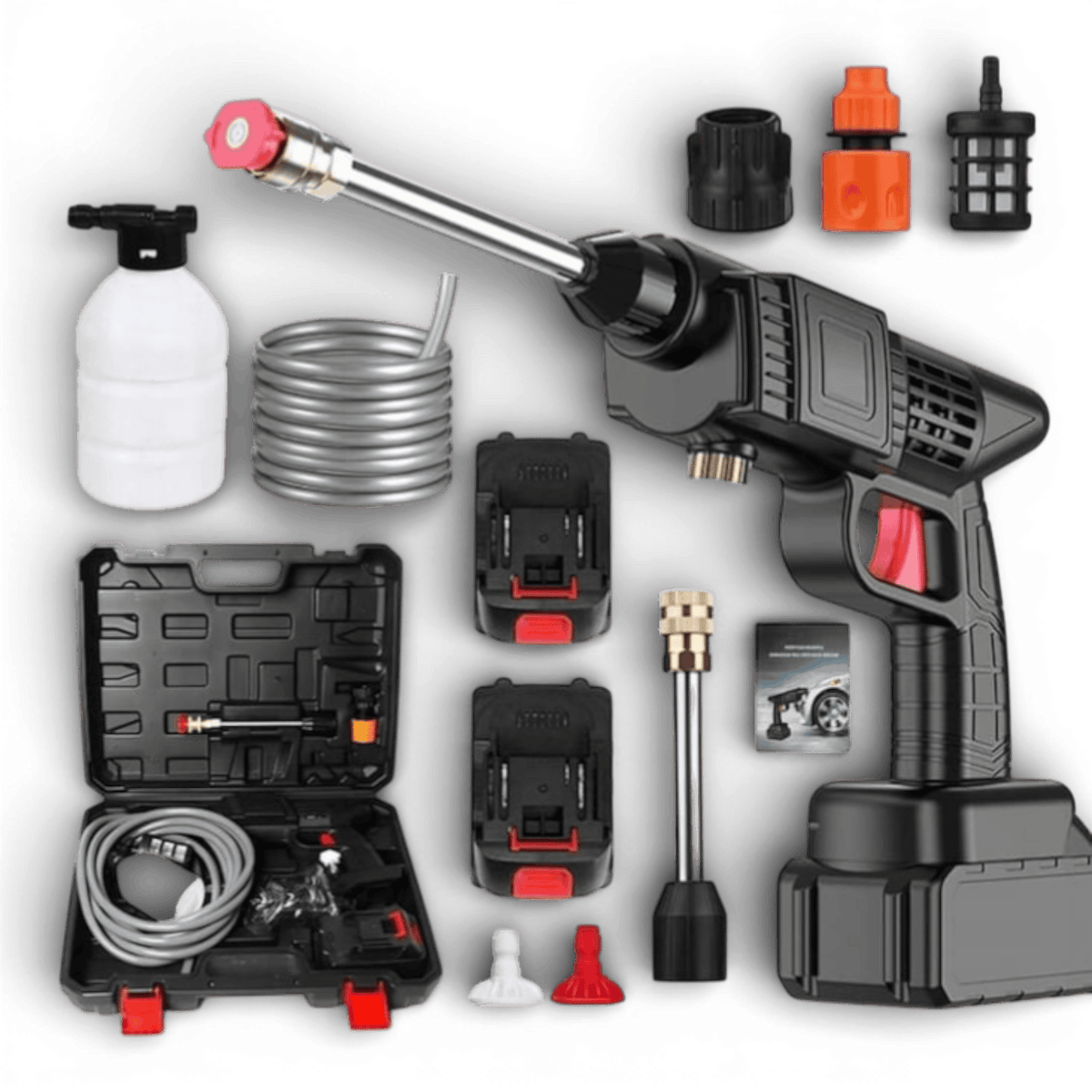 Aparat de spalat cu presiune fara fir ( portabil ), 500W, 2 Baterii 48V, 8L/min, 30 bar, negru, accesorii si valiza inclusa, Negru