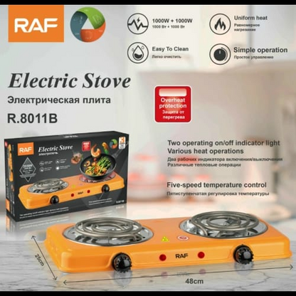 Aragaz electric RAF 8011B, 1000+1000 W, plită de gătit cu control temperatură, protecție la supraincalzire, aragaz electric 2000 W