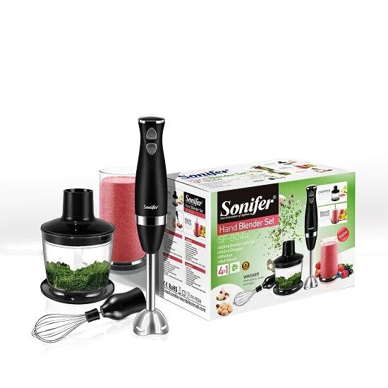 Set Blender 3 in 1 Sonifer SF-8044 cu putere 500W, Mixer vertical, functie Turbo, Multifunctional, alb