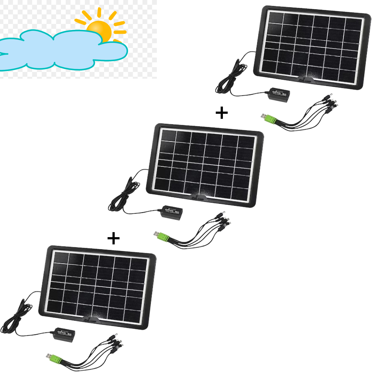 Portable Solar Panel, Power 8W, Voltage 6V, IP65, Cable with 5 in 1 Plugs, Black 