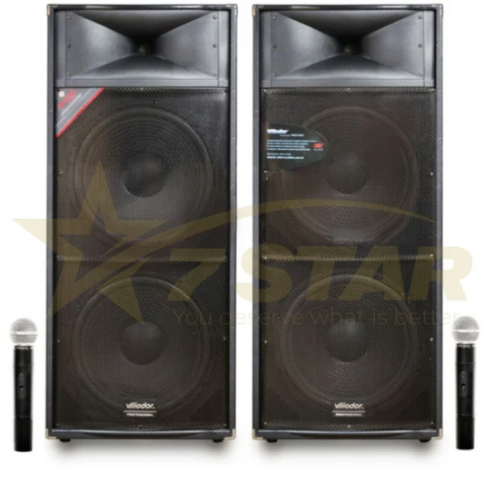 Professional Active Speaker Set 2025 1000W, Built-in Professional Station, 4 Speakers 15 INCH, 2 Professional Wireless Microphones, Bluetooth, USB, RadioFM, 3 Year Warranty