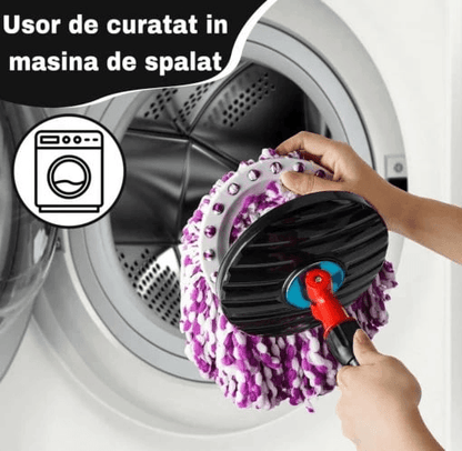 Set Mop Magic Rotativ 360° cu Talpă și Cuvă din Inox, 4 Rezerve Diferite + Perie Rosturi, Covoare Incluse