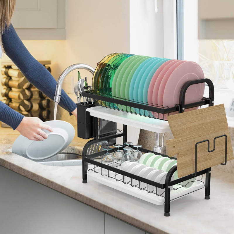 Multi-level dish rack, 2 levels, black 