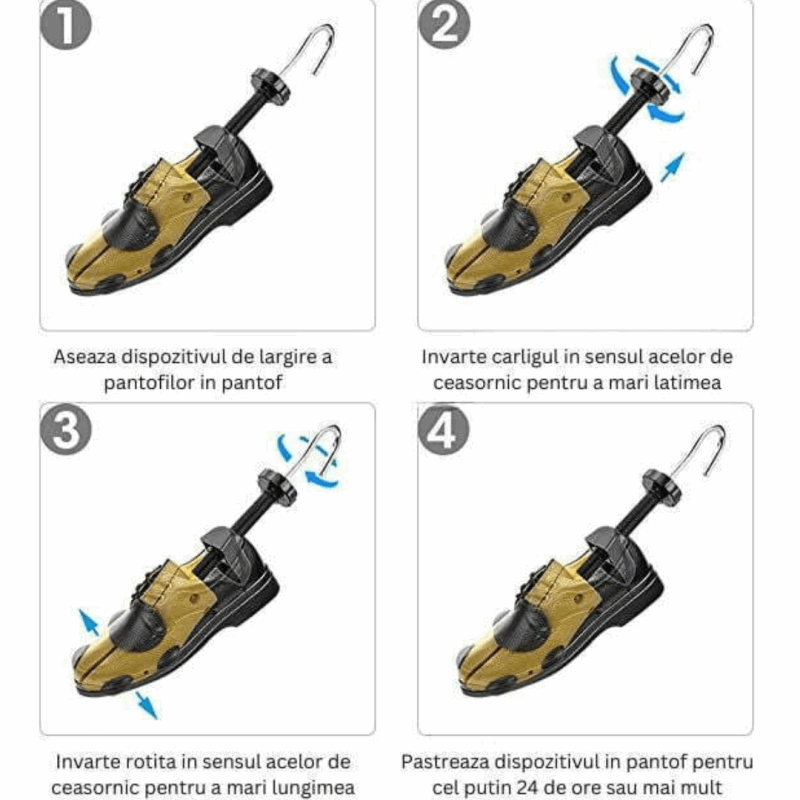 Dispozitiv pentru largit si alungit pantofi, din plastic dur, galben