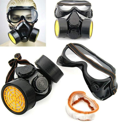 Safety glasses and double mask with 2 carbon filters 