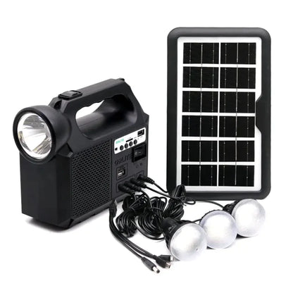 Kit Solar Portabil GDLite GD-8017M, Panou solar, USB, Bluetooth, Radio FM, MP3, Lanterna LED, 3 Becuri Incluse, Incarcare telefonica