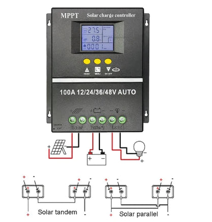 Controler solar, MPPT,12V/24V/36V/48V, 100A, display LCD, 7 moduri de functionare