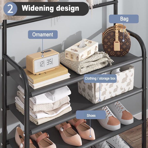 Clothes hanger with shoe support, 5 shelves