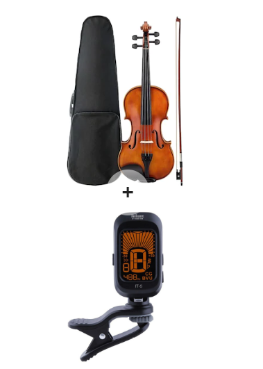 Promo package: 1/2 Classical Violin for Beginners and Children, Arcus, Sacaz, Contrachin with Carrying Bag + Chromatic Tuner IT5 Boston InTune guitar, bass, violin, ukulele C/D