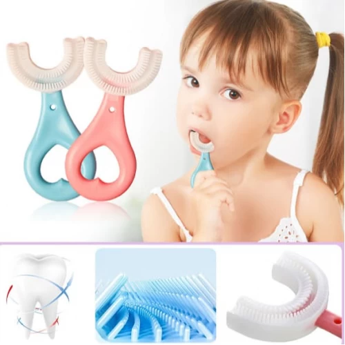 Set of 3 x U-shaped silicone toothbrush for babies, 2-6 years