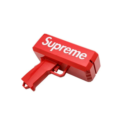 SUPREME gun for throwing money or leaflets, for parties and birthdays, 100 banknotes included, red 