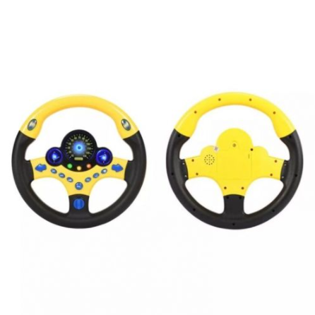 Interactive toy steering wheel with sounds and lights, 360 degree rotation