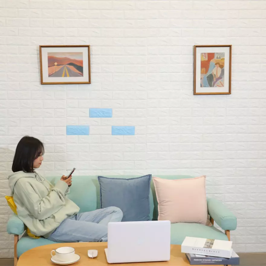 3D wallpaper white bricks, self-adhesive for interior, 70 x 77 cm