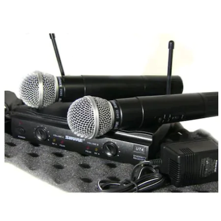 Sistem Audio Profesional 2 Microfoane Wireless Shure UHF SM58-1, Valiza Transport, Jack de 6.3mm, Adaptor Alimentare 220V, 2 Baterii de 9V, Raza Operare 100m