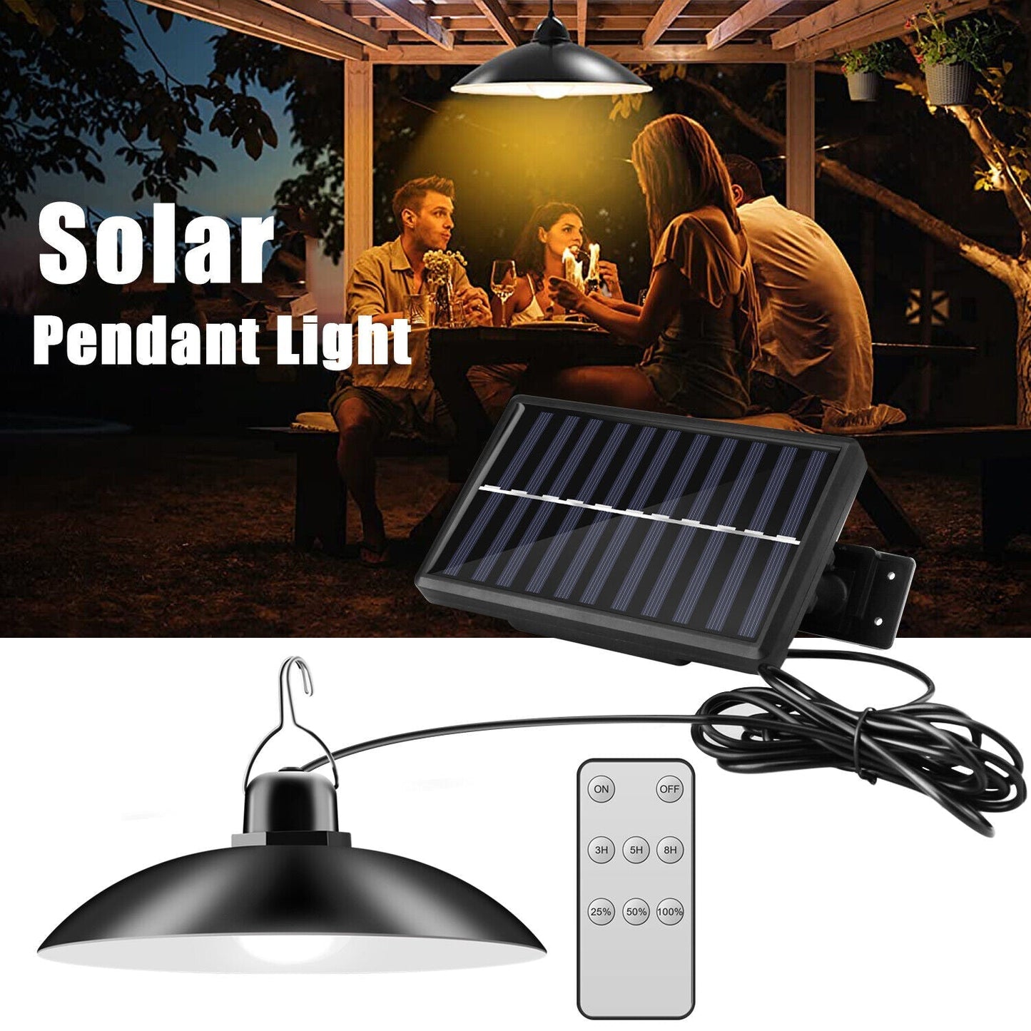 Set panou solar cu 2 becuri LED cu aplica, telecomanda, 50W