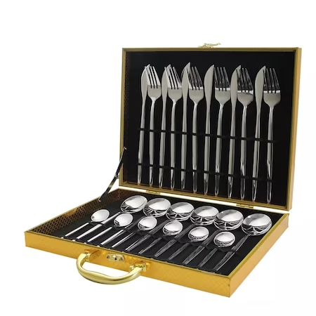 24-piece stainless steel cutlery set for 6 people, packed in a box, silver